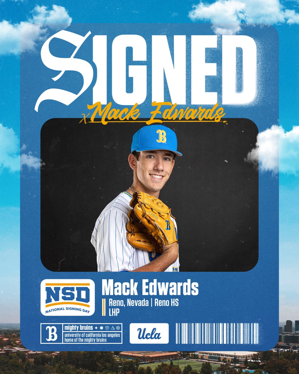 𝐖𝐞𝐥𝐜𝐨𝐦𝐞 𝐭𝐨 𝐖𝐞𝐬𝐭𝐰𝐨𝐨𝐝, 𝐌𝐚𝐜𝐤! ✒️

The left-hander out of Reno, Nevada signs with UCLA. We're thrilled to welcome him to the program!

#GoBruins