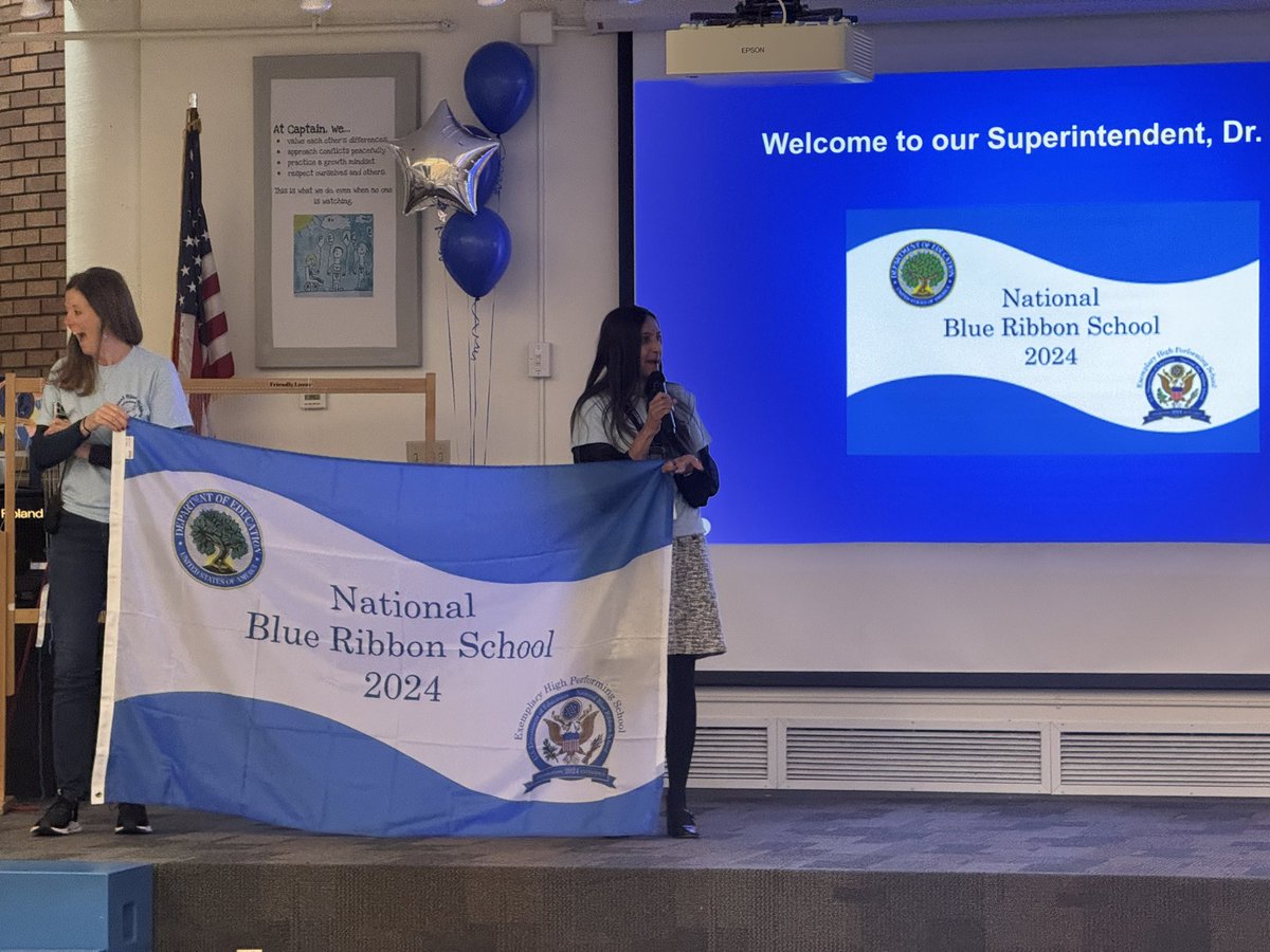 CaptainLibrary's tweet image. This morning, students and staff celebrated our Blue Ribbon School recognition.
Great planning to recognize the achievement and help every student feel a part of this special community! 🙂