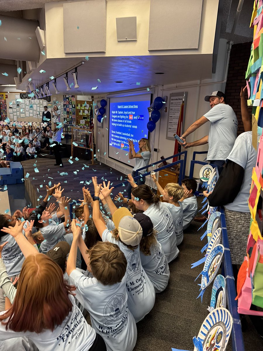 CaptainLibrary's tweet image. This morning, students and staff celebrated our Blue Ribbon School recognition.
Great planning to recognize the achievement and help every student feel a part of this special community! 🙂
