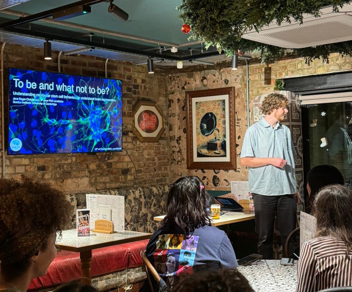Sumru Bayin (@sumrubayin) on Twitter photo <a href="/JensBagerChris1/">Jens Bager Christensen</a> speaking about how the cerebellum develops over a🍺 at Neurotalks <a href="/CamNeuro/">Cam Neuroscience</a> <a href="/CamBrainCNS/">CamBrainCNS</a> <a href="/JensBagerChris1/">Jens Bager Christensen</a> speaking about how the cerebellum develops over a🍺 at Neurotalks <a href="/CamNeuro/">Cam Neuroscience</a> <a href="/CamBrainCNS/">CamBrainCNS</a>
