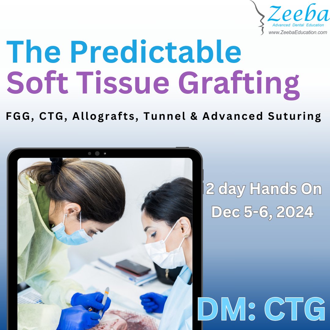 Zeeba_Education's tweet image. Don&apos;t miss our Predictable Soft Tissue Grafting Workshop! Gain confidence and achieve consistent, reliable results in soft tissue grafting. Elevate your skills—secure your spot today!

courses.zeebaeducation.com/soft-tissue-gr…

#SoftTissueGrafting #DentalWorkshop #PredictableResults