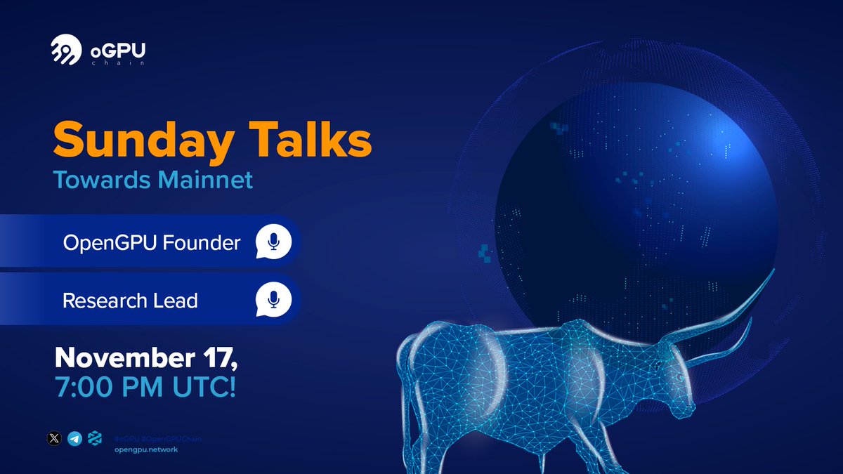OpenGPU Sunday Talks - The Road to Mainnet 📢

We're excited to announce that as we approach Mainnet, the OpenGPU Team is launching Sunday Talks with our community! Join us for our first live space on X this Sunday at 7 PM UTC. Major updates and announcements will be shared