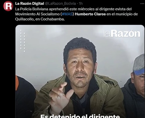 La lucha fue y debe continuar siendo instrumento de la liberación de los pueblos #NoALaCriminalizaciónDeLaProtesta #LibertadParaHumbertoClaros, Secretario general de la Confederación Sindical Única de Trabajadores Campesinos de Bolivia CSUTCB
