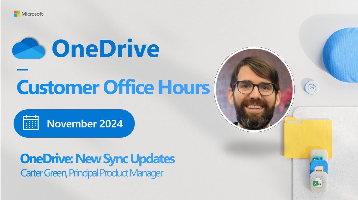 onedrive's tweet photo. 🎙️Join us next week on November 20th | 8am PT for our OneDrive Office Hours!  

This month's special topic: New OneDrive Sync Updates

Register today-https://t.co/8SlAe5pcCr https://t.co/PyOAHKg7kj