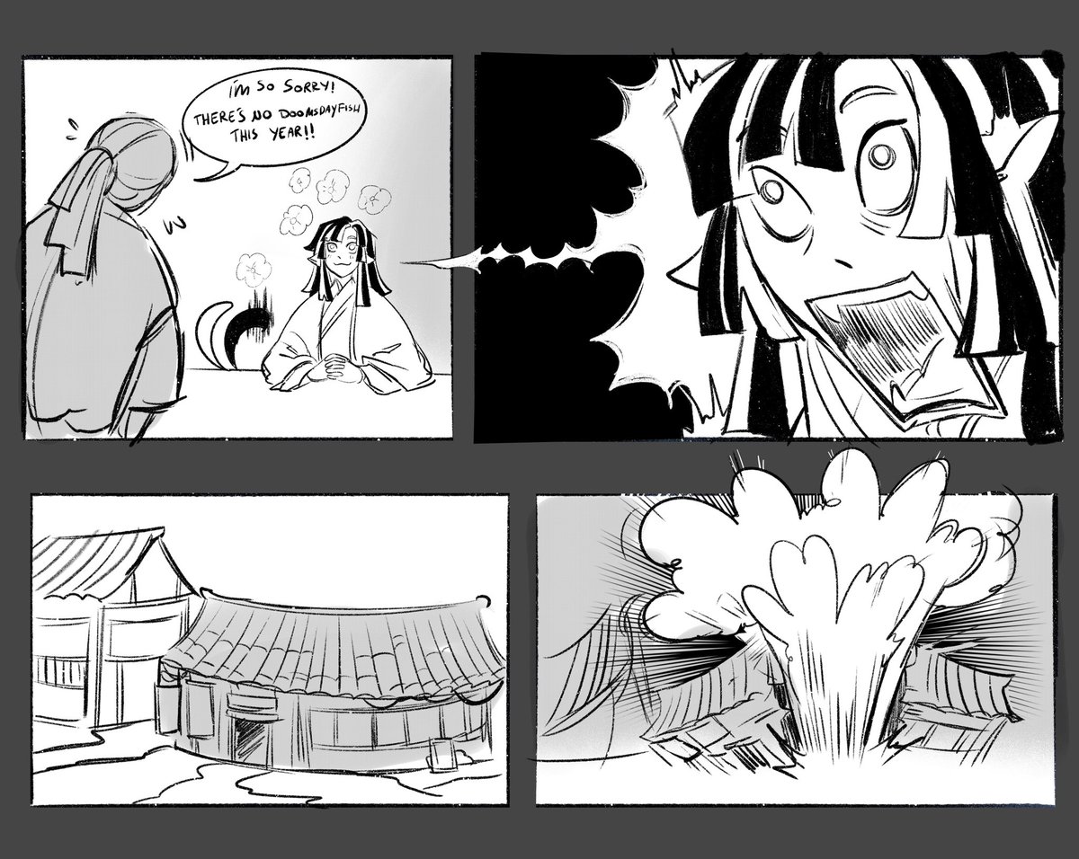 There’s a type of rare fish that only comes up after natural disasters, and it’s LD’s fav food. He’s been haunting the same restaurant for FOREVER 
#art