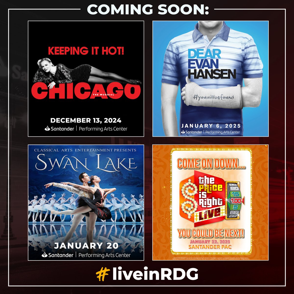 Santander_Arena's tweet photo. Don't miss out when these shows take the Santander Performing Arts Center stage! Tickets can be purchased online at Ticketmaster. 🎫 https://t.co/8S8yo2U9Dn