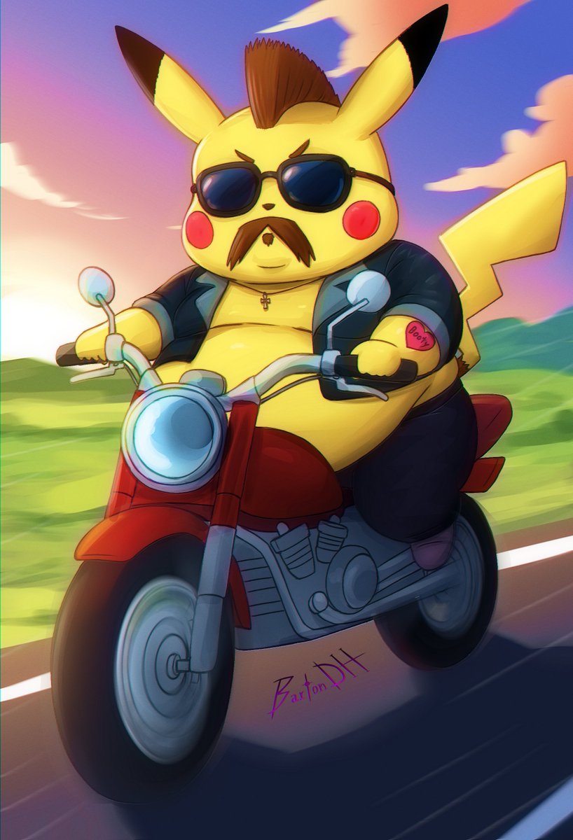 Barton_DH's tweet photo. Papa Chonkachu #Pokemon #Pikachu #fanart #digitalart #pokeart #biker https://t.co/pvNFg3GuFO