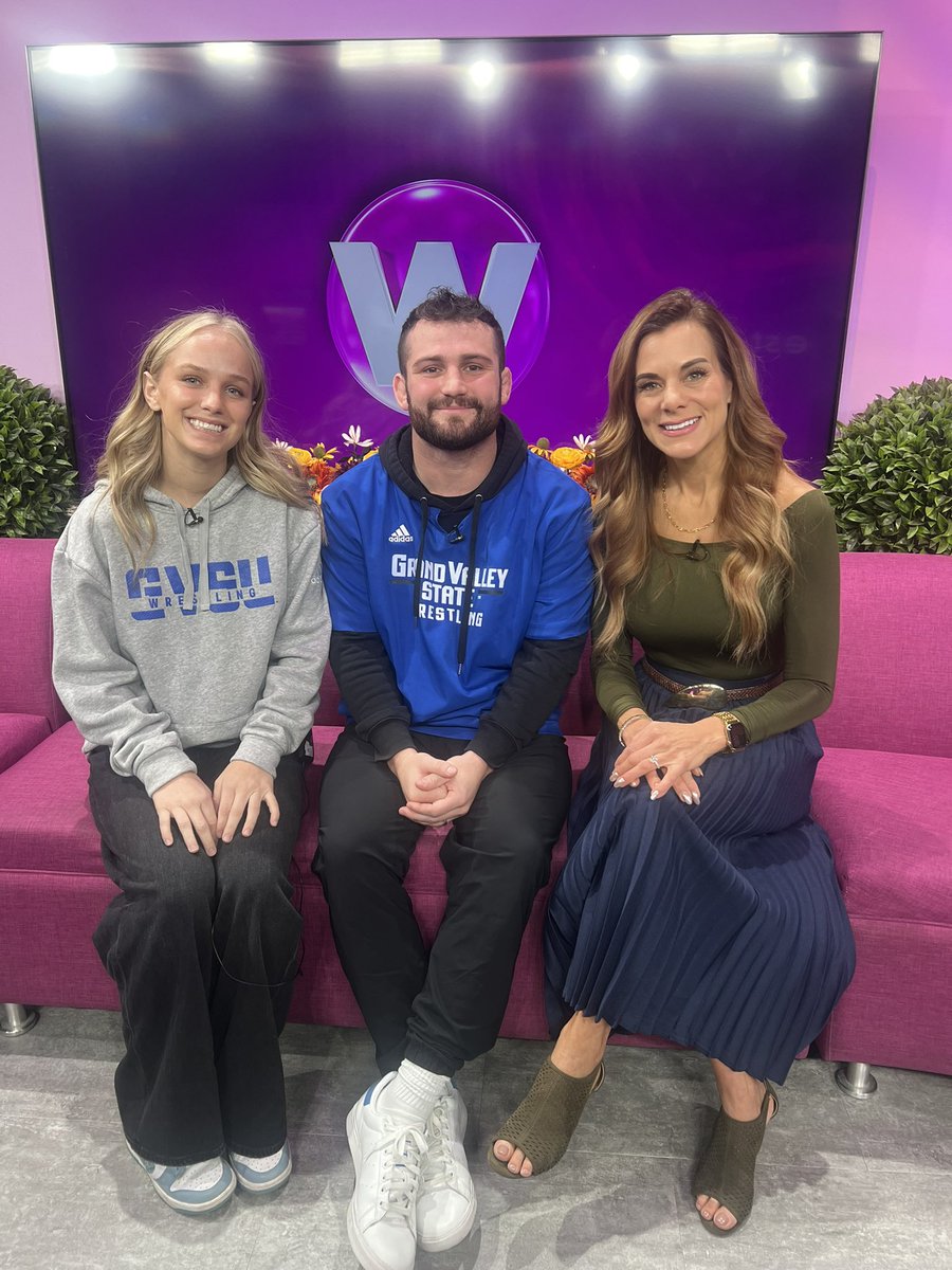 GVSUWWrestling's tweet image. Sage and Jake got an exciting opportunity to take on @WOODTV this morning! Thank you for having us on your show! 

Check out the link below for the full interview! 

🔗 tinyurl.com/3bawv6tu 

#AnchorUp