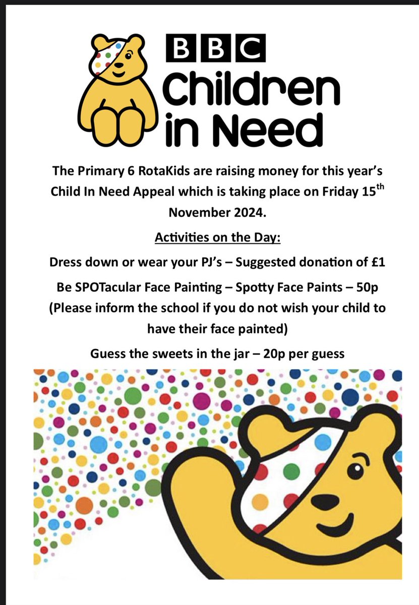 Children In Need 
Friday 15th of November✨ 
Please read the information below☺️