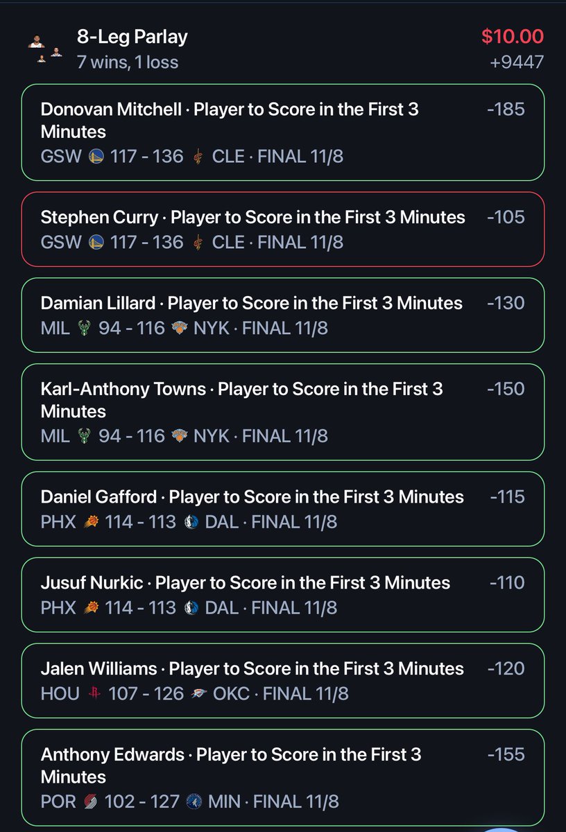 Iceman12361's tweet photo. @BookitWithTrent @pikkitsports $10 to win $950 and my goat Steph let me down smh https://t.co/skDZYDdD51