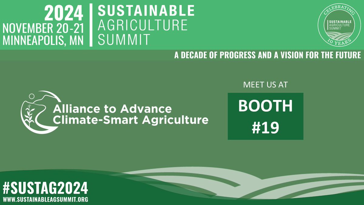 #SustAG2024 is almost here!

Stop by booth 19 in the 2024 <a href="/SustAgSummit/">Sustainable Agriculture Summit</a> Networking Hall to learn more about our <a href="/USDA/">Dept. of Agriculture</a> #climatesmart pilot project. We’ll see you in Minneapolis!

Link: sustainableagsummit.org