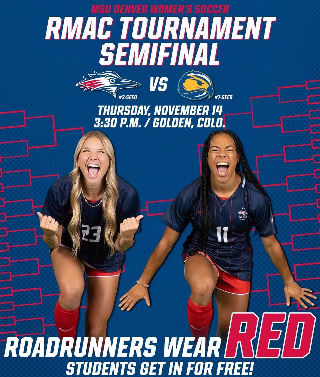MSUDenverWSOC's tweet photo. Big game tomorrow in Gloden.. Semifinals of the RMAC Tournament ๐ฅ see you at 3:30โฆWear Red! #Allin2Win https://t.co/Oq8fvp7U8j