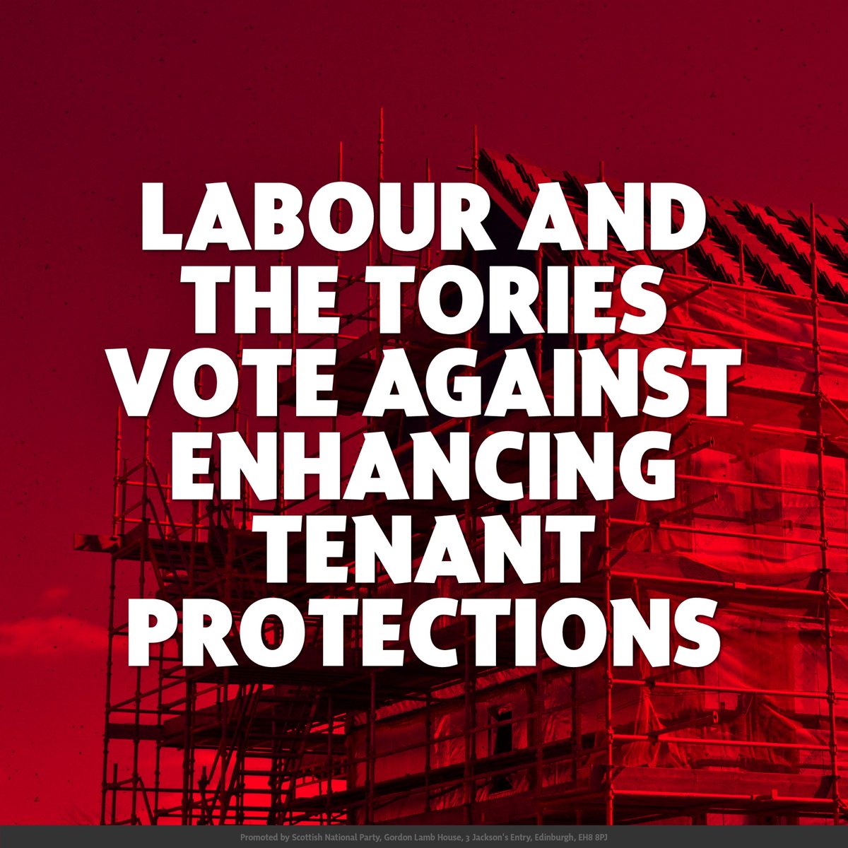theSNP's tweet photo. 📢 The Housing Bill currently going through the Scottish Parliament will enhance tenant protections and help tackle homelessness.

🥀 Labour have chosen to join forces with the Tories to attempt to vote these vital reforms down. https://t.co/R3Rcp62gmP