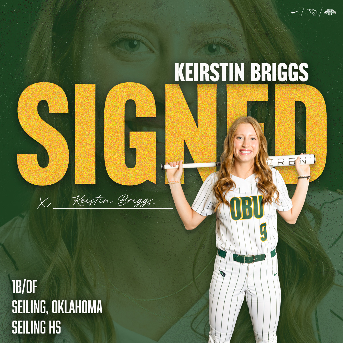OBU_Softball's tweet photo. Signee 1⃣ 

Welcome, @keirstin2006! #OnToVictory https://t.co/8j3gKkOD4X