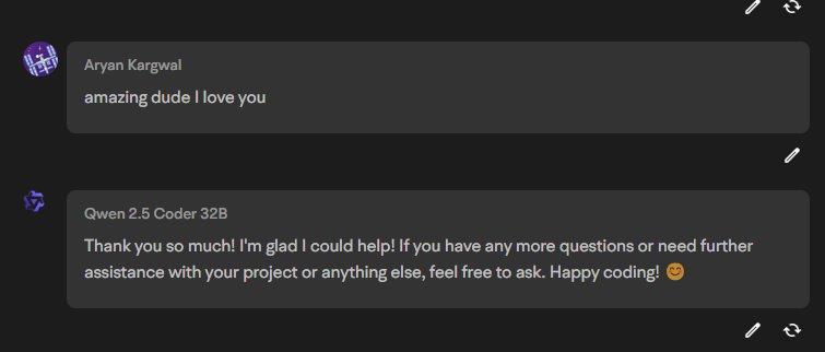 aryankarg's tweet photo. This is the first time ending a coding session with a happy note. Thanks to Qwen Coder!!!

Try it out for yourself at @Tunehq_ai today! https://t.co/LS4cbTbeDZ