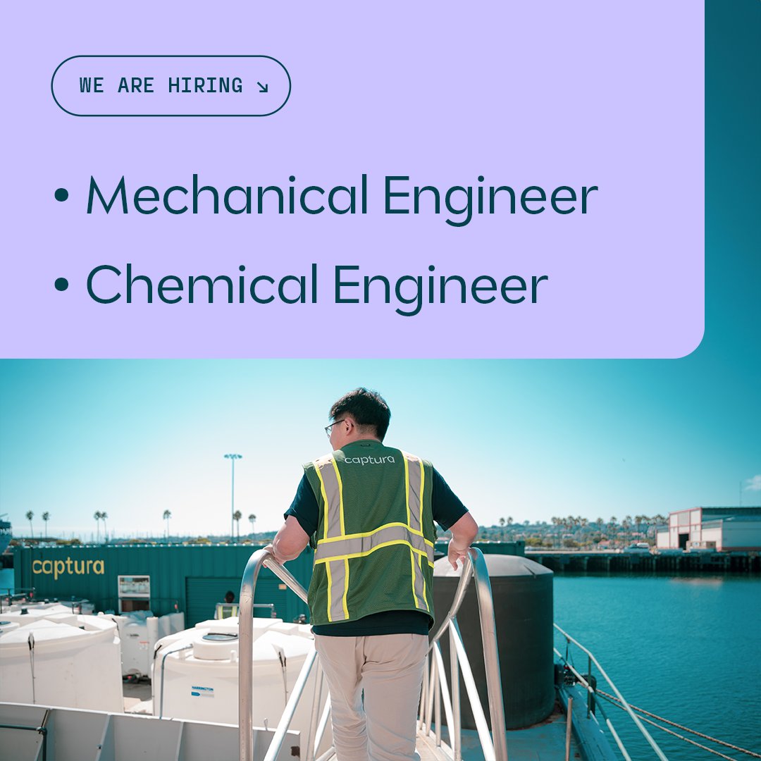We're hiring! Captura is expanding, and we're looking for skilled Mechanical and Chemical Engineers to help advance our #DirectOceanCapture technology. 
Learn more: linkedin.com/company/captur…
