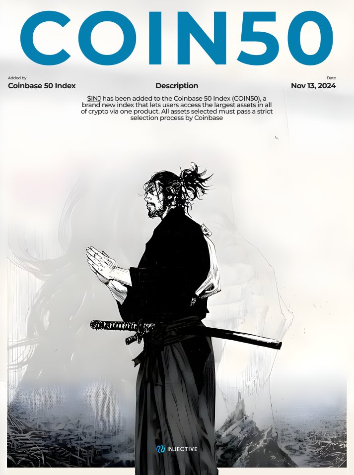 🔥INJ Joins the Coinbase 50 Index (COIN50)

Now part of Coinbase’s new index, $INJ gives users easy access to top crypto assets in one product. COIN50, the “S&amp;P 500” of crypto, includes assets passing Coinbase’s rigorous selection.

<a href="/injective/">Injective 🥷</a> #Coinbase #COIN50 #CryptoIndex #DeFi