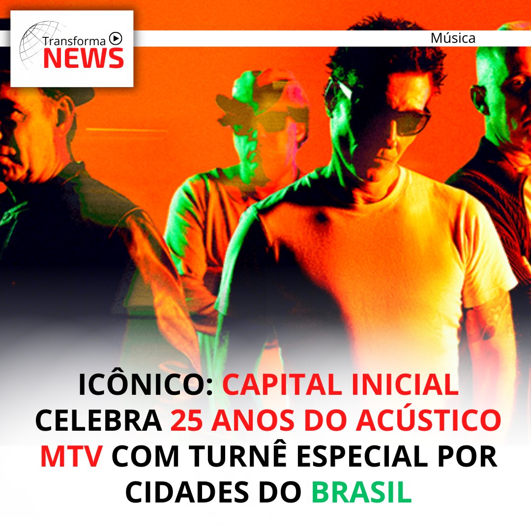 transforma_news's tweet photo. O Capital Inicial anunciou uma turnê comemorativa em homenagem aos 25 anos do "Acústico MTV", um dos álbuns mais icônicos da carreira da banda brasiliense. A turnê, intitulada "Capital Inicial: Acústico 25 Anos", passará por 25 cidades brasileiras. https://t.co/1Jgj8f0wJY