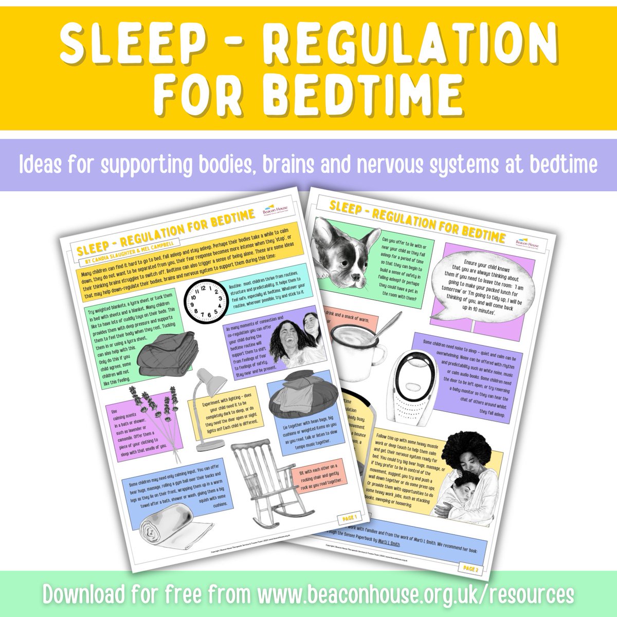 FREE RESOURCE

Many children find it challenging to settle at bedtime, our #freeresource offers ideas from our Occupational Therapists that may help down-regulate their bodies, brains and nervous system to support them during this time:

Download here: beaconhouse.org.uk/wp-content/upl…
