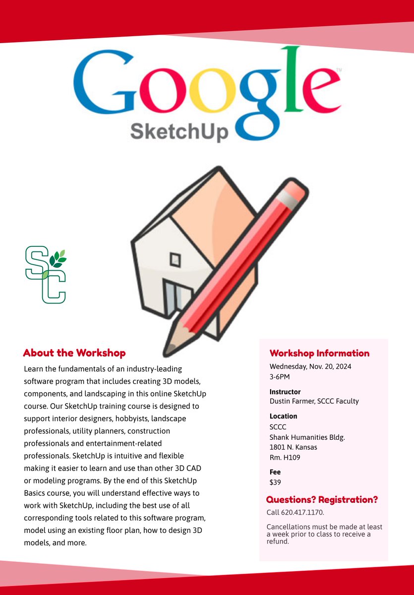 b_sccc's tweet image. Join our hands-on, three-hour Google SketchUp course and unlock your design potential! Whether you’re a beginner or looking to sharpen your skills, this short course will cover all the essentials to help you create stunning 3D models. #googlesketchup #3dmodeling #DesignSkills