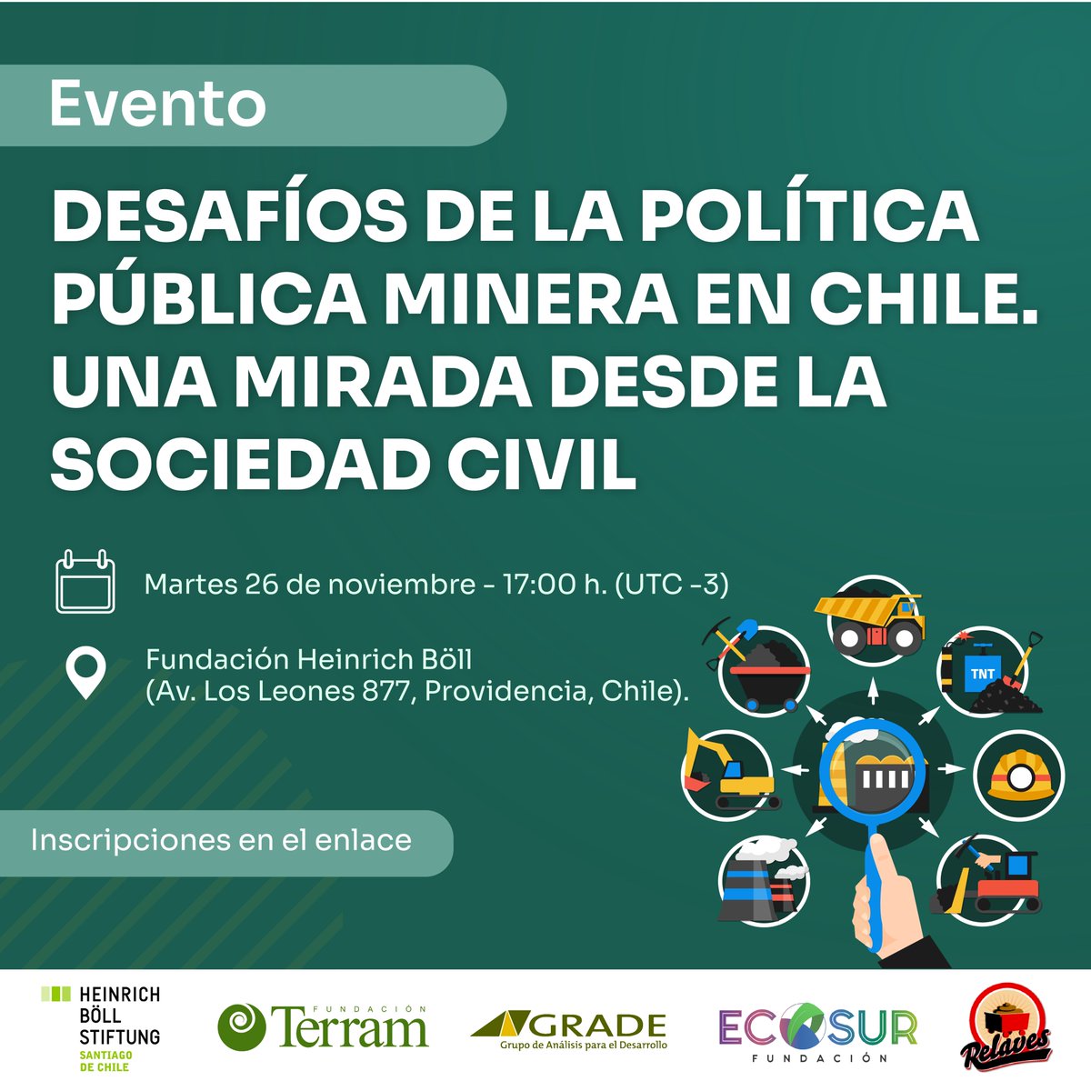 GRADEPeru's tweet photo. #Evento Les invitamos a analizar el aspecto social y ambiental de los Pasivos Ambientales Mineros y de la industria del litio en Chile hacia la promoción de mejores políticas públicas mineras. @ChileHbs @Terram_Chile @FundacionEcosur @relaves_org Registro: https://t.co/vCVO0VP19B https://t.co/jDRQKgesyB