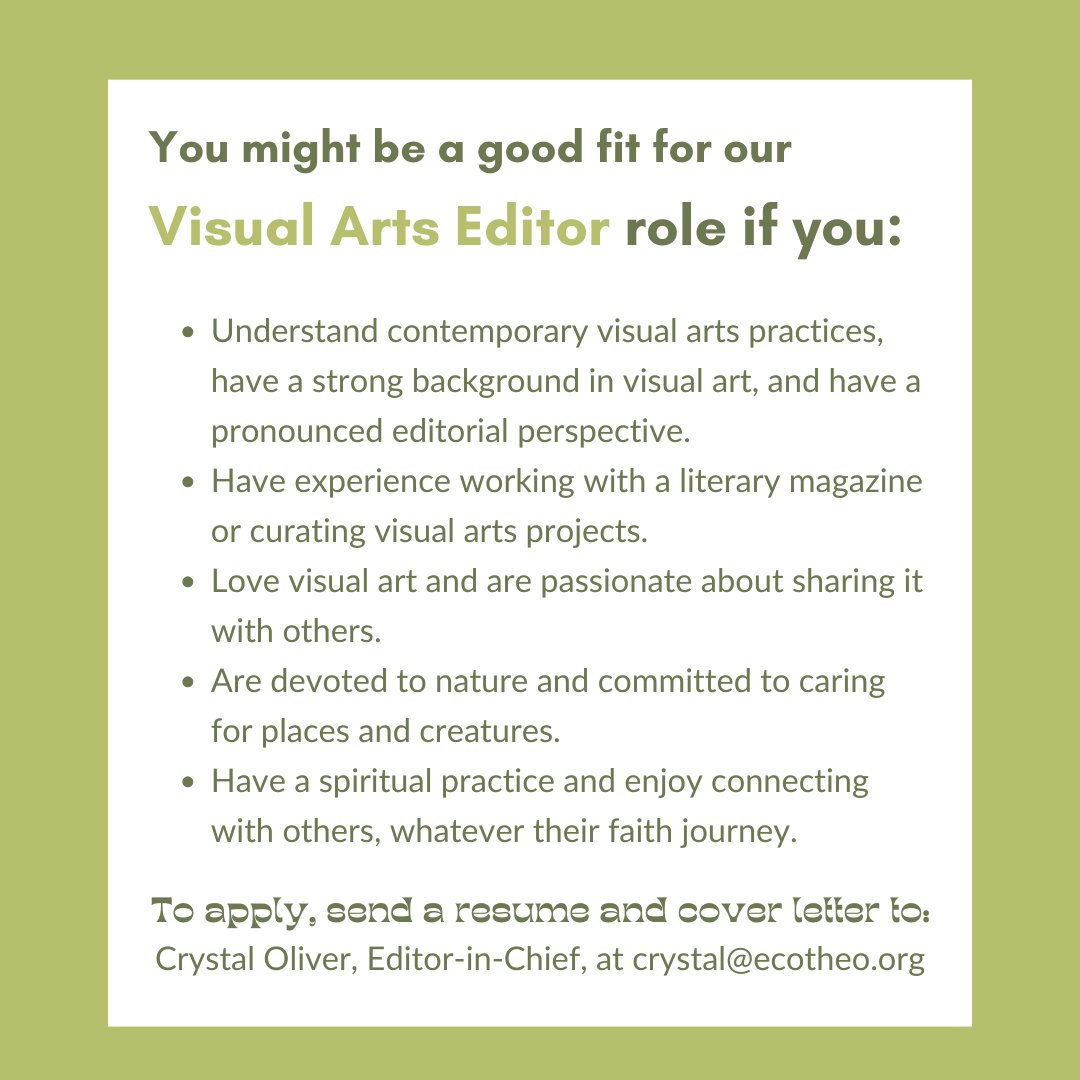 ecotheo's tweet photo. Join our work! #celebratewonder #EcoTheo#EditorWanted #VisualArtsEditor #ArtsEditor #Volunteer #Nonprofit https://t.co/xMLx1HJUwV