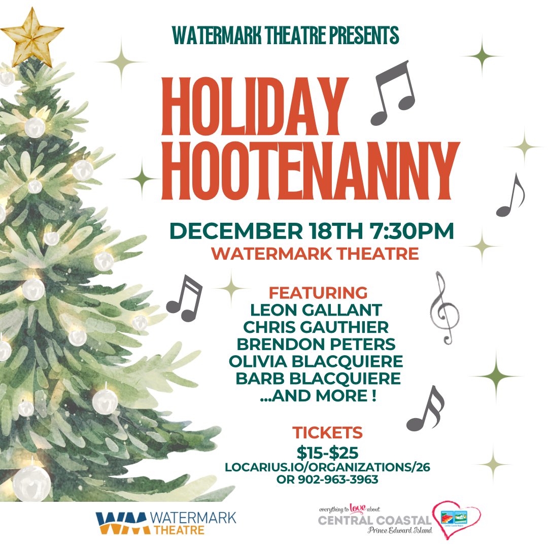 ✨ Don’t miss our Holiday Hootenanny!
🗓️Dec. 18th at 7:30pm
🎟️Tickets $15-$25 available at locarius.io/organizations/… or 902-963-3963. 
🌟Sponsored by Central Coastal Tourism Partnership (CCTP)