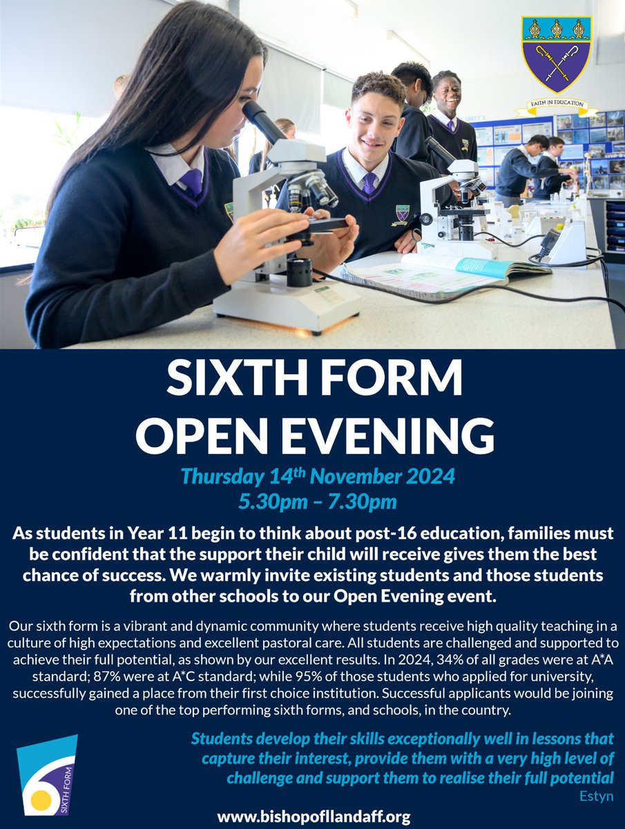 We look forward to welcoming prospective sixth form students and their families at our open evening tomorrow.