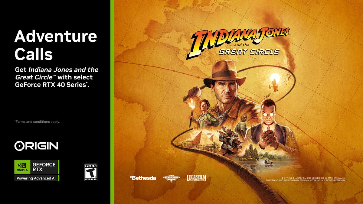ORIGINPC's tweet image. 3 day early access?! 👀 

With the GeForce RTX 40 Series bundle and the Digital Premium Edition of Indiana Jones and the Great Circle, play 3 days early!

Launching Dec 9th with full ray racing and @nvidia DLSS: bit.ly/3YSe4PM

@NVIDIAGeForce #originpc #originpcfamily…