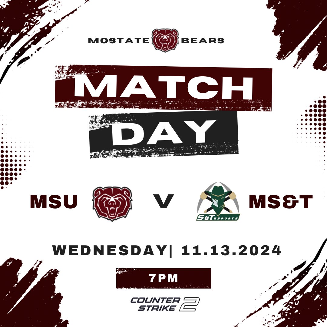 Happy Wednesday bears!! Tonight our CS2 team has a match against Missouri s&amp;t! Tune in on our twitch at 7pm to watch live!