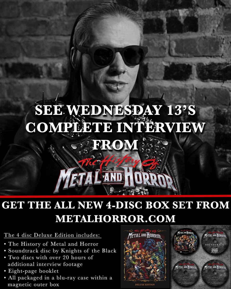See Wednesday 13’s complete interview from ‘The History of Metal and Horror.’ 
The set includes original film, soundtrack, booklet, and two bonus discs with over 20 hours of unseen interview footage
Get it at metalhorror.com
#heavymetal #horror #documentary #wednesday13