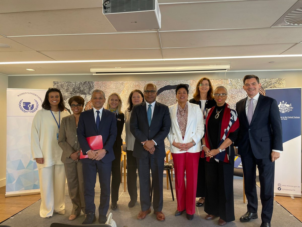 WIF_UN's tweet photo. #WIF12NOV! Thanks to our panelists' H.E. @BurhanGafoor, H.E. @ingarhondaking &amp; H.E. Filipo Tarakinikini who shared unique insights on the challenges &amp; resilience of Small States in global diplomacy, UN leadership &amp; climate vulnerability. Grateful to @AustraliaUN for hosting. https://t.co/YEff7RUshu