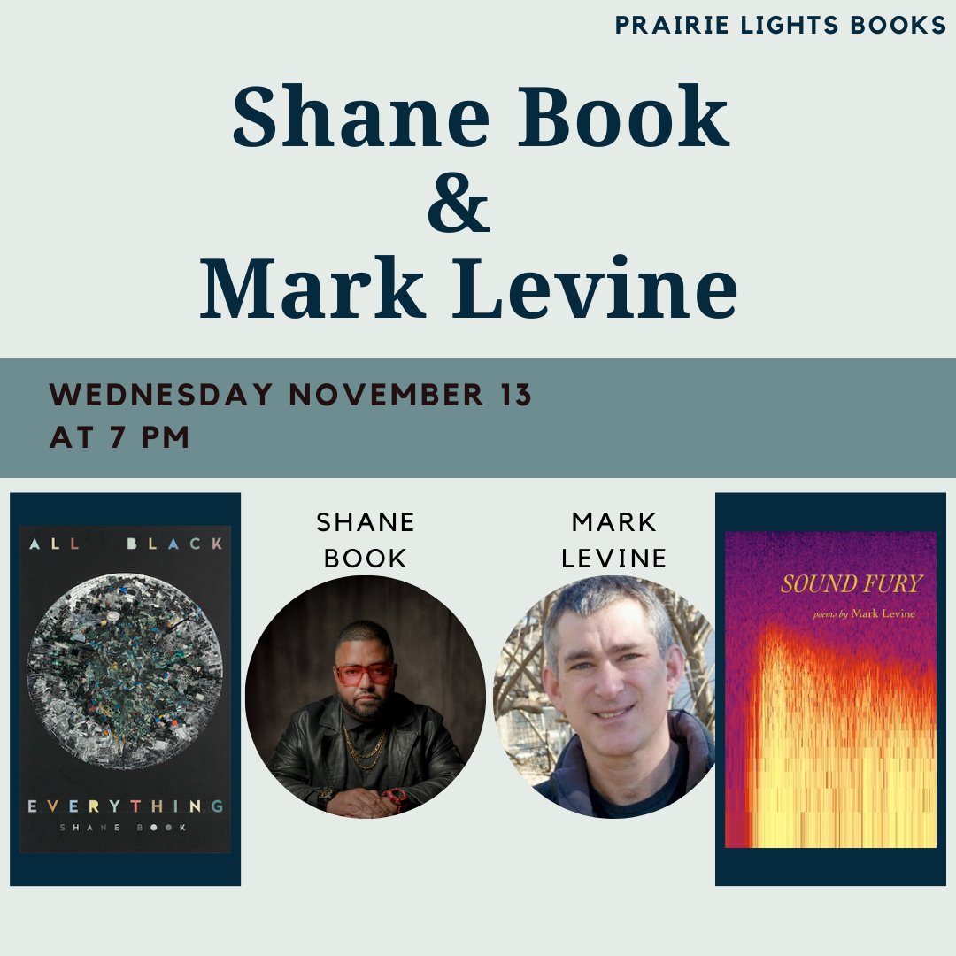 Tonight at 7pm, poets Shane Book and Mark Levine will read from their work. Join us!