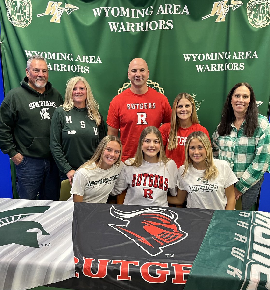 #WyomingAreaFieldHockey
Congratulations to Wyoming Area Field Hockey Sr’s on signing today with their D1 College Selections! ⁦<a href="/LylaRehill/">Lyla Rehill</a>⁩ to ⁦<a href="/RUFieldHockey/">Rutgers Field Hockey</a>⁩ ⁦<a href="/MckernanElla/">ella mckernan</a>⁩ to  ⁦<a href="/MSU_FieldHockey/">Michigan State Field Hockey</a>⁩ and ⁦<a href="/julesgonzales78/">Juliana Gonzales</a>⁩ to ⁦<a href="/WagnerCollegeFH/">Wagner Field Hockey</a>⁩