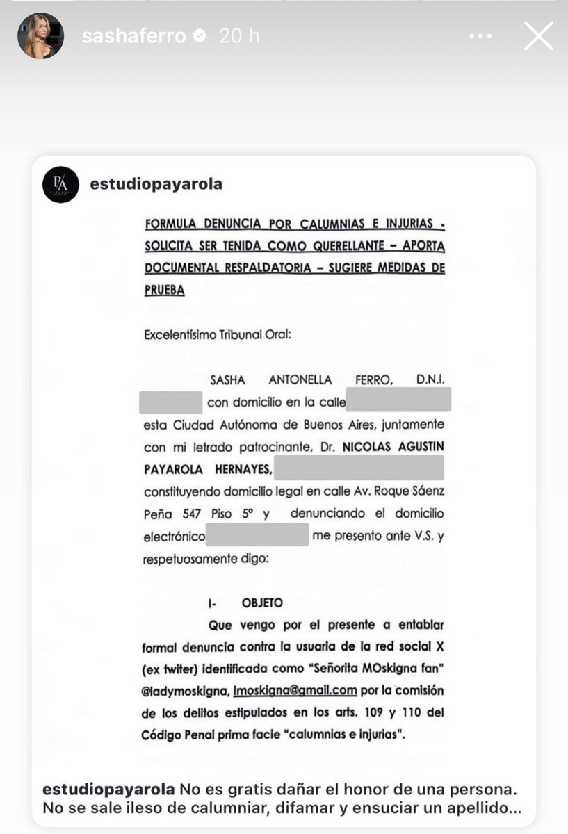 ladymoskigna's tweet image. Les cuento, volví de una mediación

Sasha me intimó legalmente y pretenden:
-Que borre el hilo del gaterío VIP,
-Que pida disculpas públicas
-Que revele a mi informante (La esposa del jugador de Independiente)

Les dije que no pienso borrar nada y tengo las pruebas.
A JUICIO!