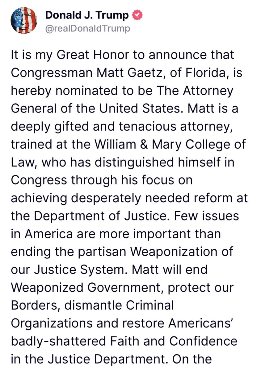 jaketapper's tweet image. President-elect Trump announces Rep @mattgaetz as his nominee to be US Attorney General: