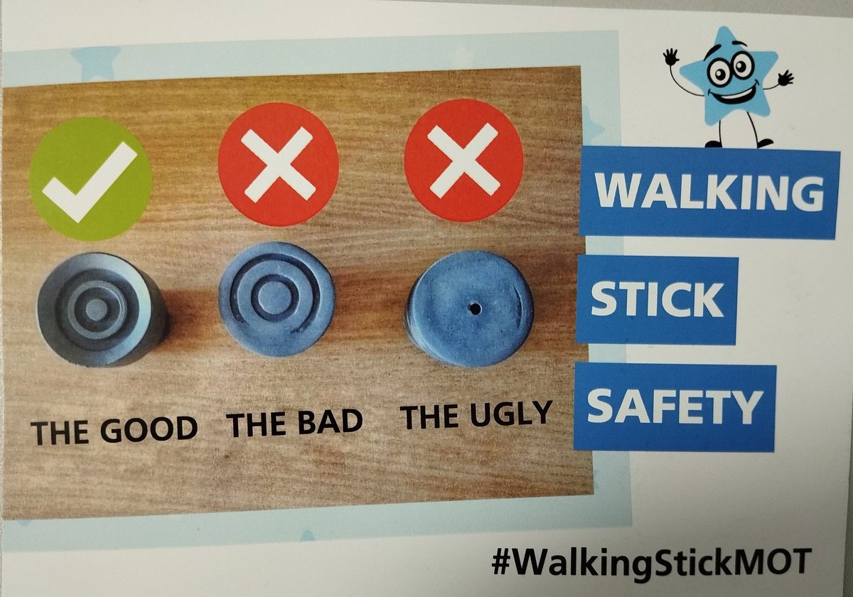 WalkingstickMOT's tweet photo. Takie a few seconds to check

Good ✔️ 
Bad ✔️ 
Ugly ✔️ 

Change if not good, replacements are available from mobility shops 
#fallsprevention

Walking Stick MOT week November 18-24 https://t.co/c9HDk6hYSg