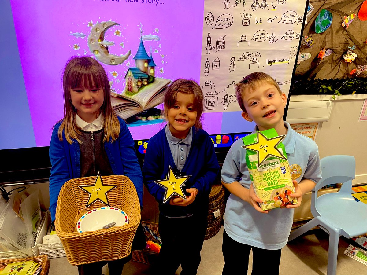 StJohnsPSAyr's tweet photo. Primary 2 had fun looking for clues 🕵️♀️ as part of our Talk for Writing hook. Have you guessed what our new text is? 📖 👵🏼🪄🍯🥣#magicpot #article29 #talkforwriting #reading @PieCorbett https://t.co/dOhtge2mzH