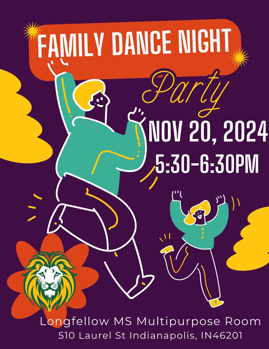 🎉 Join Us for Family Dance Night at Longfellow! 🎉
Bring your family and friends to Longfellow on November 20th from 5:30-6:30 PM for an evening of fun, music, and dancing! Learn some new dance moves or just groove along with your loved ones.💃🕺✨