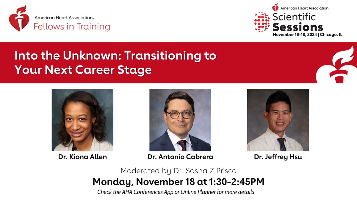 Thrilled to be a panelist in the #AHAFIT #AHA24 session on "Family Planning and Navigating Parenthood in Fellowship" and moderating "Into the Unknown: Transitioning to Your Next Career Stage!" Congrats to the #AHAFIT committee for putting together an outstanding program! 👏💫
