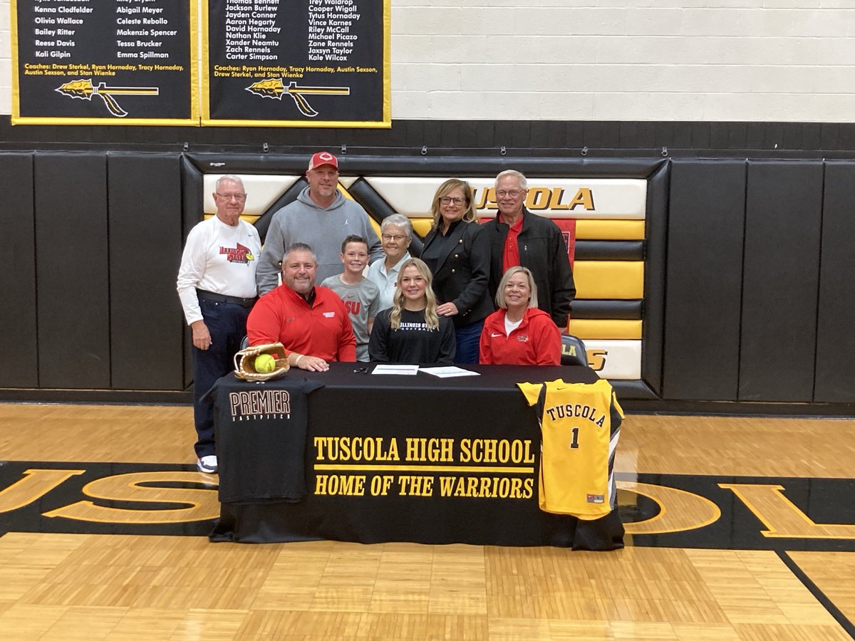 TuscolaAD's tweet photo. Congrats to Ava Boyer, seen here with coaches, family, and teammates. She’s committed to ISU for softball. @ngpreps @WCIA3sports https://t.co/ZiLvUenv75