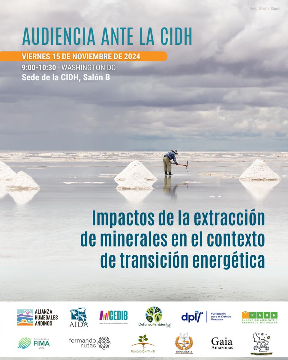 Este viernes, comunidades y organizaciones de 🇦🇷🇧🇴🇨🇱🇨🇴 y regionales hablaremos ante la <a href="/CIDH/">CIDH - IACHR</a> sobre los impactos a los derechos humanos que conlleva la extracción de minerales para la #TransiciónEnergética. 

Conoce más en nuestro comunicado 👉 bit.ly/4eoVjck