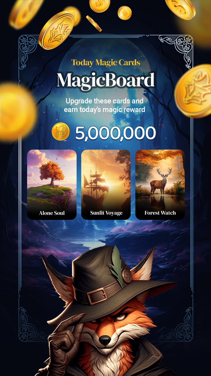 ✨ The Magic Cards of the Day have dropped! 🌟

Head to the Magic Board tab, upgrade these cards, and unlock massive rewards in Robin Gold. Don’t miss your chance to level up! 💰🔮

t.me/robin_gold_gam…

#RobinGold #MagicCards #MagicBoard #CryptoGaming #TapToEarn #LevelUp
