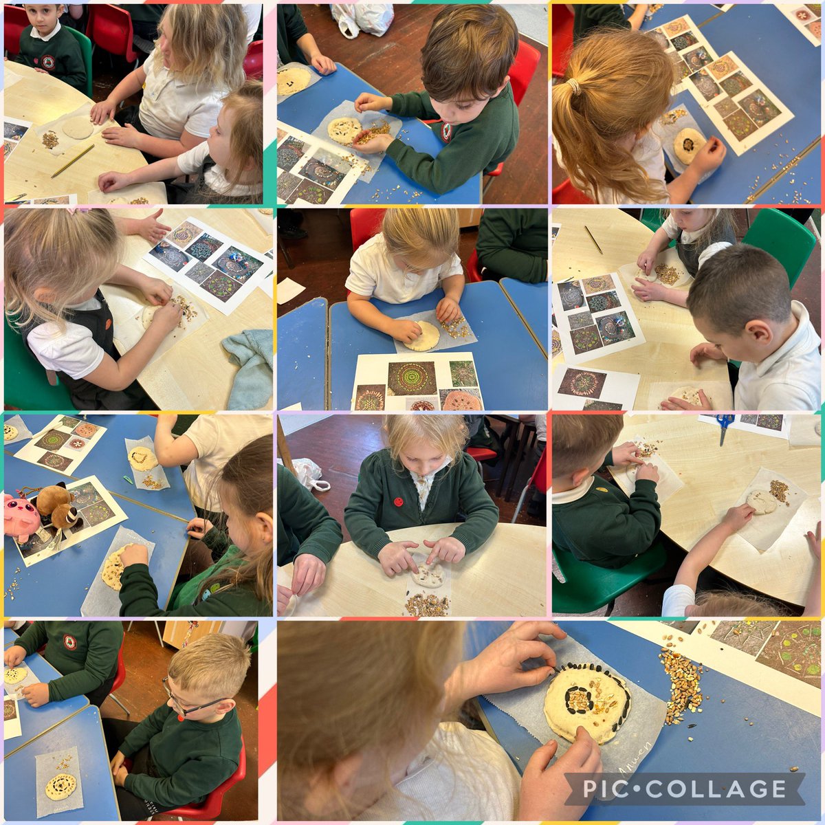 Wrth astudio dathliadau Diwali, yr wythnos yma, fe ddefnyddiom ni hadau a thoes i greu patrwm Rangoli yn ystod ein sesiwn Mercher Mentrus heddiw! 🪔 🍁