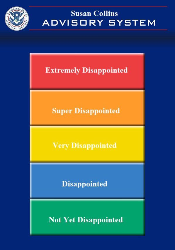 lizchar's tweet photo. we're already at a code red on the susan collins advisory system https://t.co/BBt2omqwi4