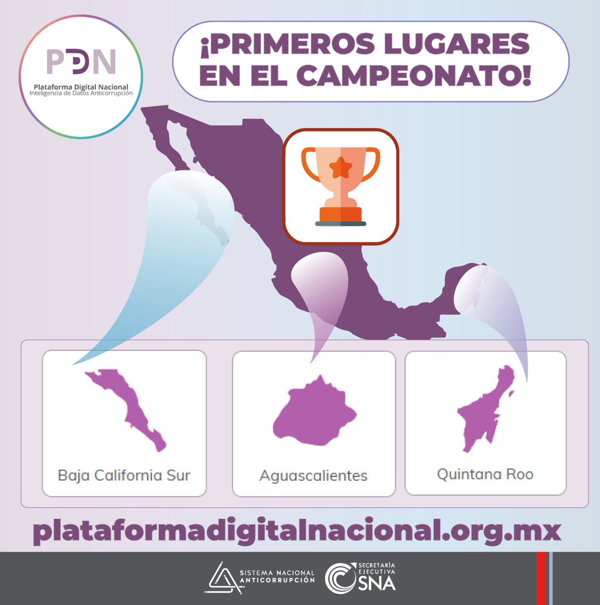 saeqroo's tweet image. En el marco del Campeonato Nacional Anticorrupción 2024 de la @SESNAOficial  destacan:
👉 Quintana Roo
👉 Aguascalientes
👉 Baja California Sur
Por mantenerse en el PRIMER LUGAR de #interconexión de sus Entes Públicos al #Sistema1 de la #PDN.

#SESAEQROO #SNA