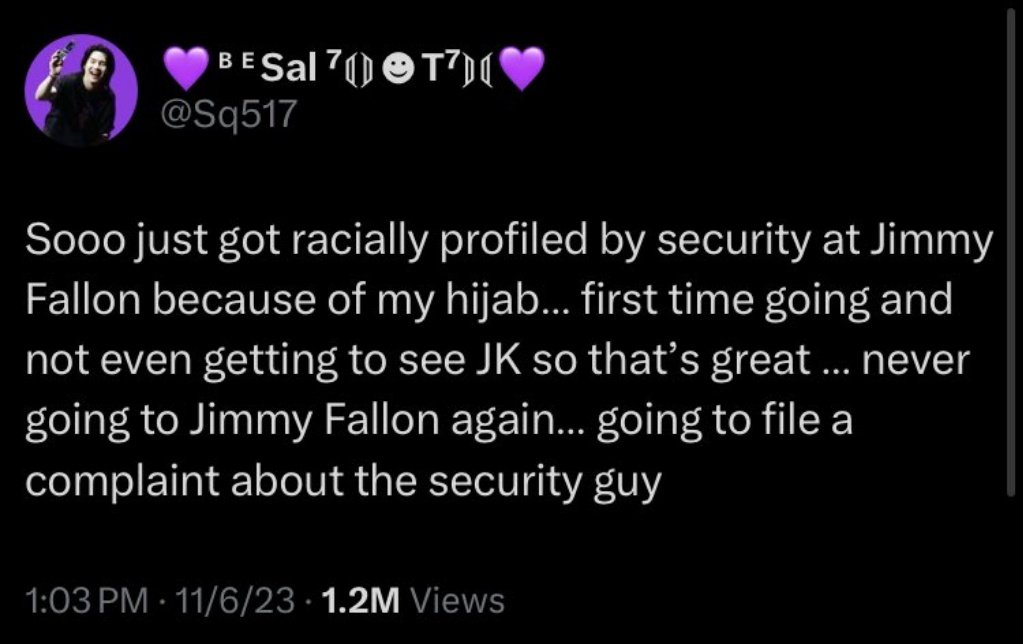 stillwithjin's tweet photo. Jimmy Fallon is a zionist who follows netanyahu and the fucking iof on twitter. his support has exclusively been with israhell since oct 7 and the security personnel at his show racially profiled as army in Nov 2023 for wearing a hijab.
THIS IS UNACCEPTABLE
#BoycottJimmyFallon https://t.co/4cAttTq1Ba
