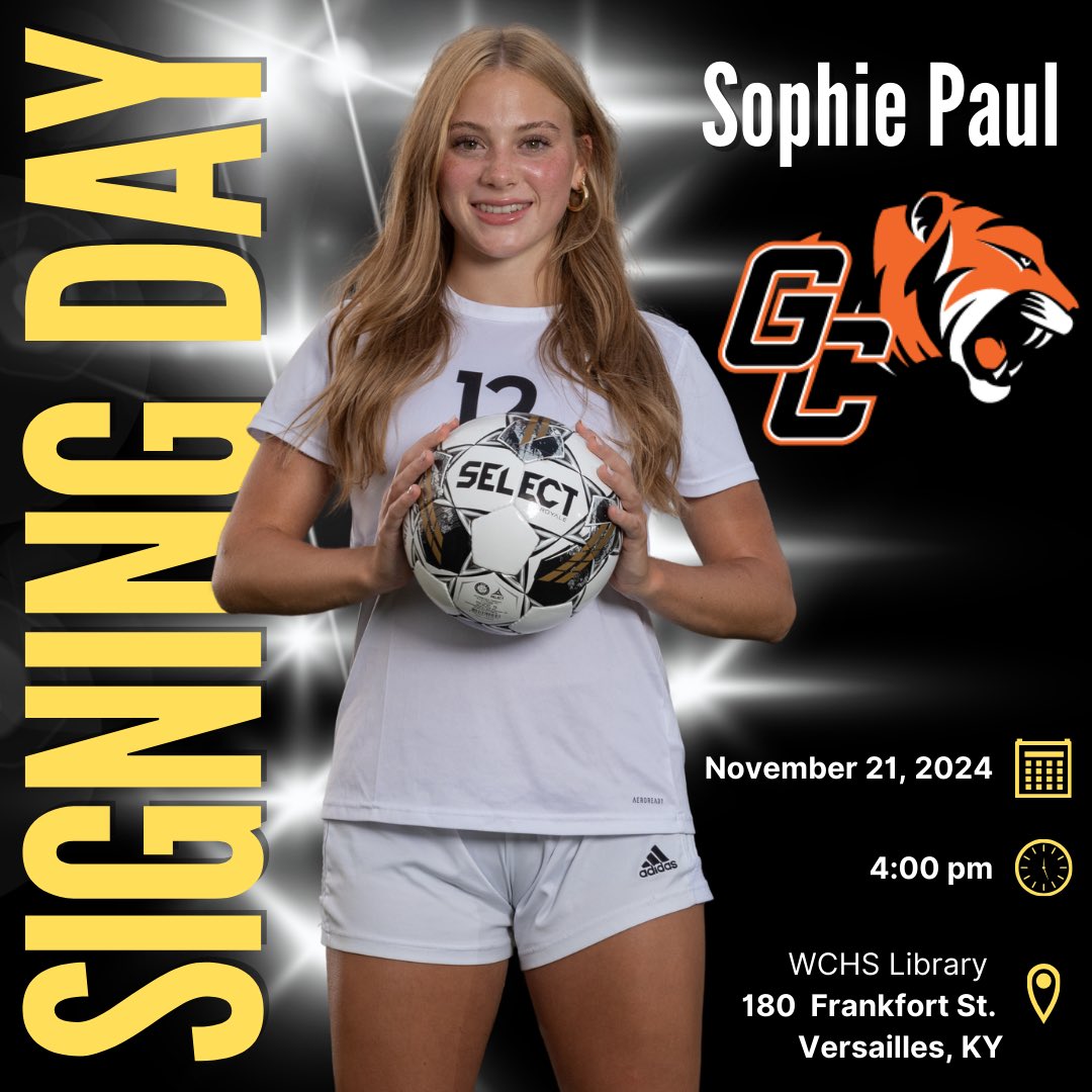 WC_GirlsSoccer's tweet photo. 🎉 Big News! 🎉

Join us on Thursday, November 21st, as Senior, Sophie Paul, will officially sign to play college soccer at Georgetown College!

We’re so proud of all her hard work, dedication, and the goals she’s achieved to make this dream a reality! Let’s go, Sophie! 💪⚽ #GeorgetownCollege #SoccerSigningDay
#hailwoodford #NationalSigningDay