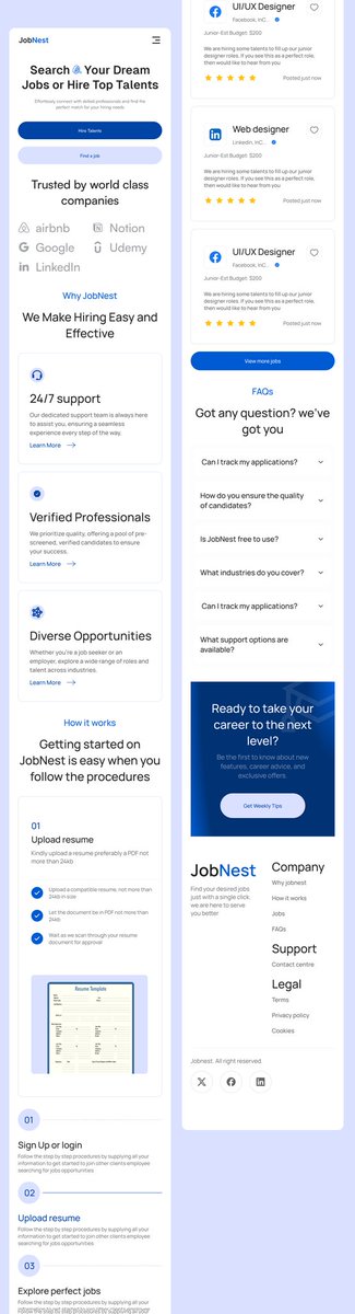 YourFavSenator's tweet photo. JobNest, a platform that connects talent to hirer. Below are both the web and mobile version. Do let me know your thoughts.
I am available for design gig and full-time role.
#ui #uidesign #uxdesign #mobile #figma #uiux #design #web #mobile #webmobile #figmadesign #job #gig https://t.co/Qbi21FZ3bx