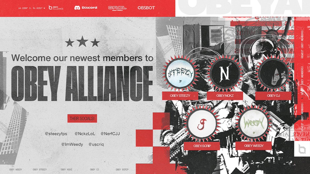 Welcome to the Obey family! 

👑 <a href="/steezyfps_/">Steezy</a>
👑 <a href="/NckzLoL/">Nckz</a>
👑 <a href="/NerfCJJ/">CJ</a>
👑 <a href="/uscriq/">scrip</a>
👑 <a href="/ImWeedy/">Lunar Weedy</a>